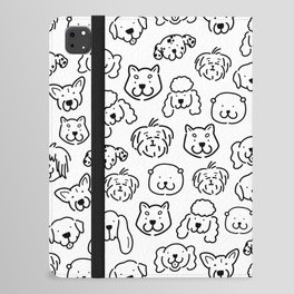 Cute Black and White Dog Lineart pattern iPad Folio Case