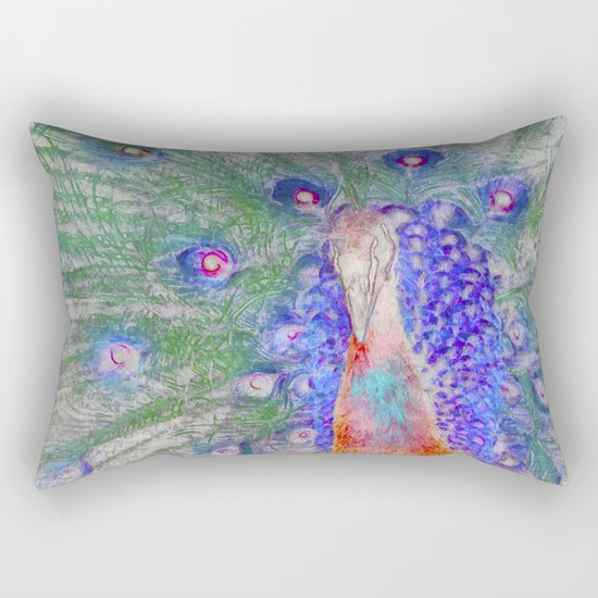 Painted Peacock Rectangular Pillow