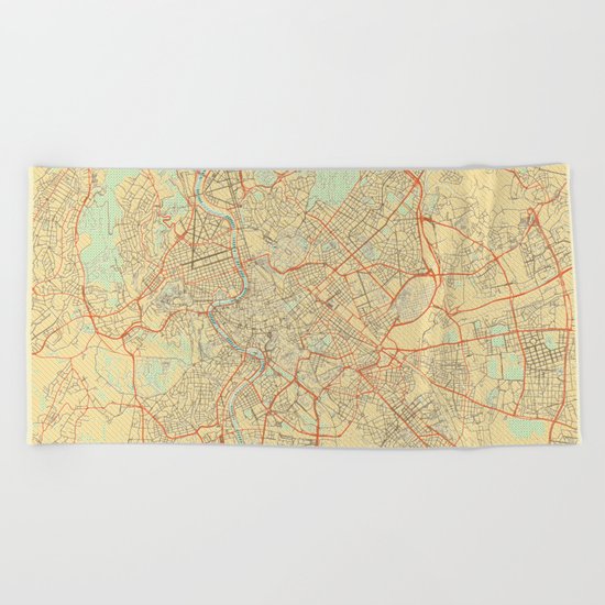 Rome Map Retro Beach Towel