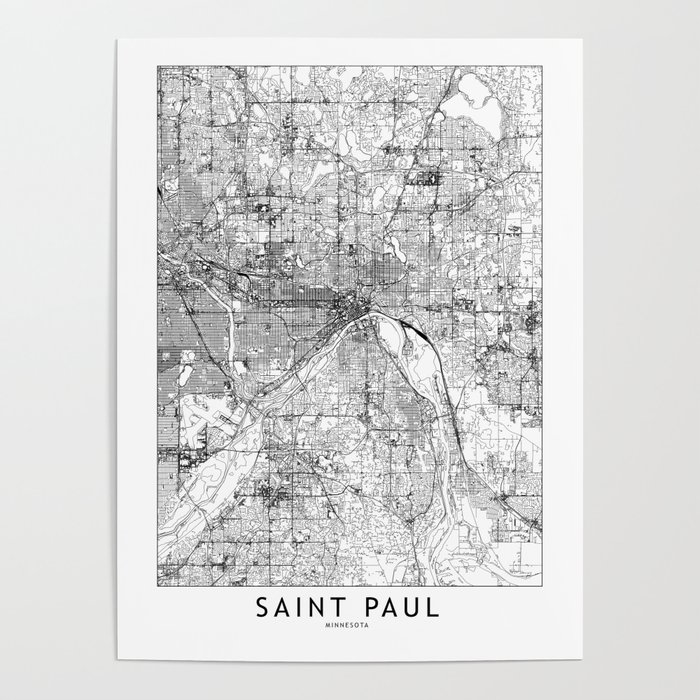 Saint Paul White Map Poster