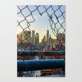 New York City Through the Fence | Skyline Sunset Canvas Print
