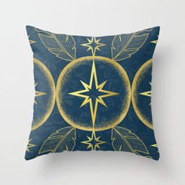 Gold Stars and Leaf Throw Pillow