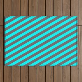 [ Thumbnail: Dim Grey and Cyan Colored Stripes Pattern Outdoor Rug ]