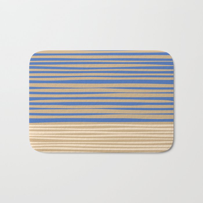 Natural Stripes Modern Minimalist Colour Block Pattern in Oat Beige and Blue Bath Mat