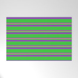 [ Thumbnail: Lime Green, Dark Orchid, and Dark Salmon Colored Lines/Stripes Pattern Welcome Mat ]