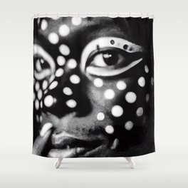 Black and White Closeup of Woman with Polkadot Abstract Facepaint Shower Curtain