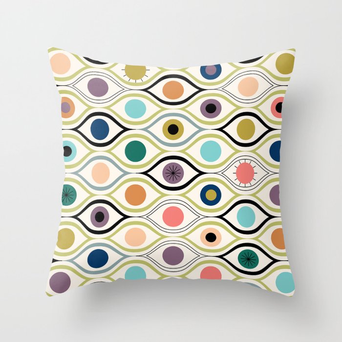 All Eyes Are On You - colourful abstract eyes on cream Throw Pillow