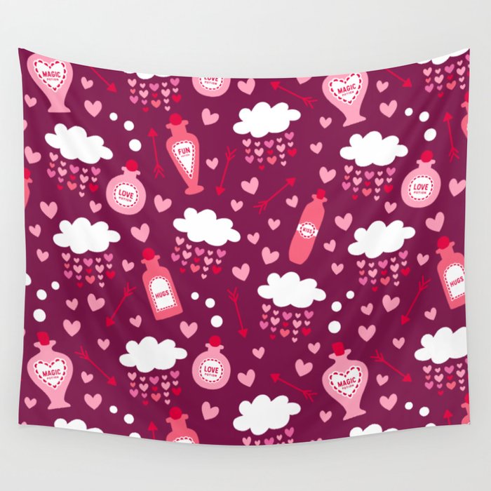 Valentine's love potion bottles clouds burgundy Wall Tapestry