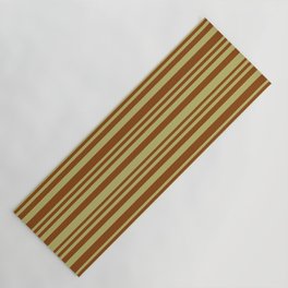 [ Thumbnail: Dark Khaki & Brown Colored Striped Pattern Yoga Mat ]