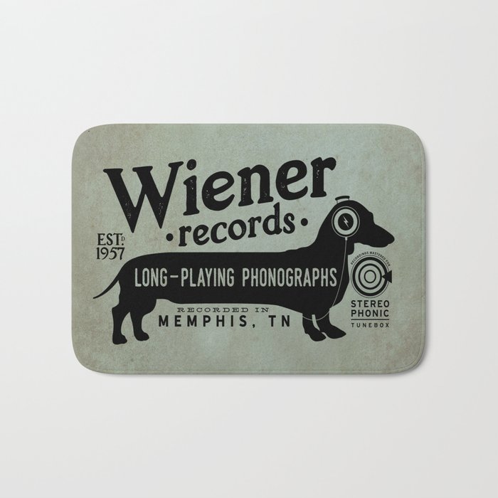 Wiener dachshund doxie records music musician audiophile headphones dog art Bath Mat