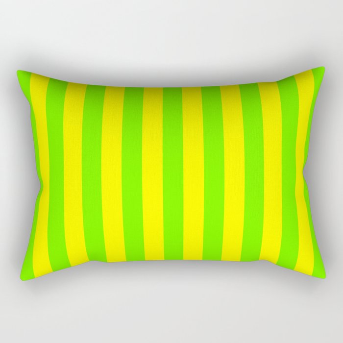 Super Bright Neon Yellow and Green Vertical Beach Hut Stripes Rectangular Pillow