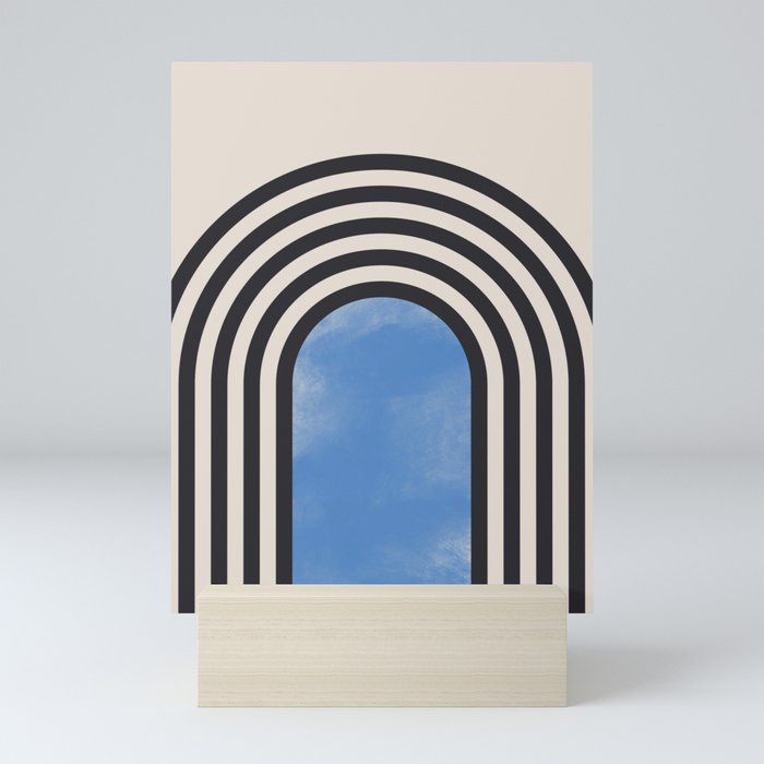 Minimalist Arches in Black and Blue  Mini Art Print