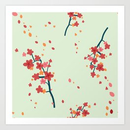 Vintage cherry tree pattern Art Print | Pattern, Floral, Digital, Cherrytree, Vintage, Graphicdesign, Branches, Japanese, Green 