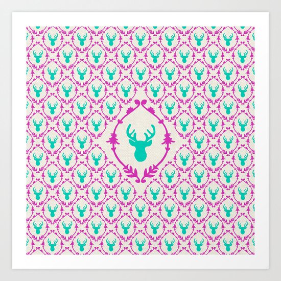 Oh Deer (teal) Art Print
