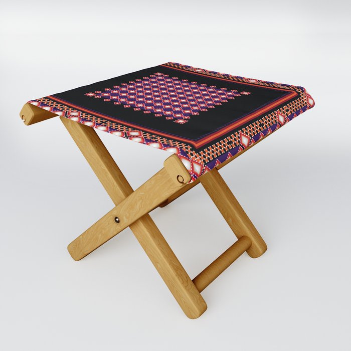 Geometric frame design, Traditional Embroidery pattern, seamless cultural folk art. Folding Stool