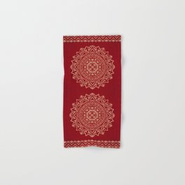 Scarlet Harmony: Oriental Boho Moroccan Mandala Magic Hand & Bath Towel