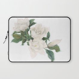Magnolia Flowers on White Background. Watercolor Image. Laptop Sleeve