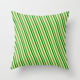 [ Thumbnail: Pale Goldenrod and Green Colored Pattern of Stripes Throw Pillow ]