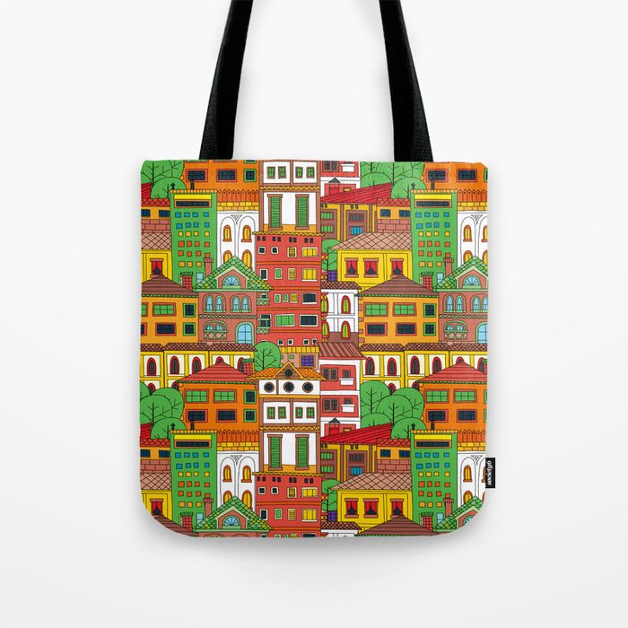 Doodle town pattern Tote Bag