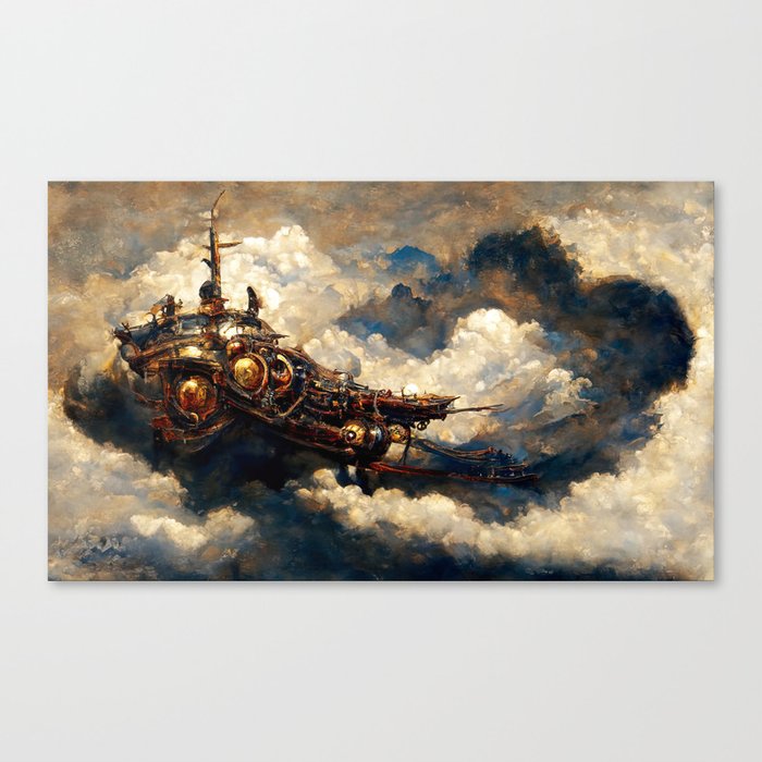 Steampunk flying ship Canvas Print