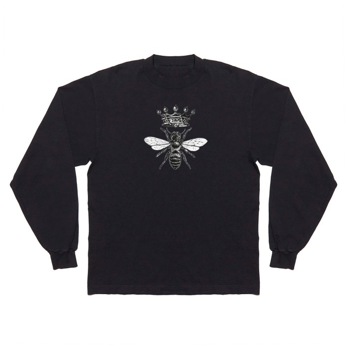 Queen Bee Pattern No. 1 | Vintage Bees with Crown | Black and White | Long Sleeve T Shirt