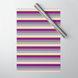 [ Thumbnail: Purple, Gray, Dark Grey, and Tan Colored Lined Pattern Wrapping Paper ]