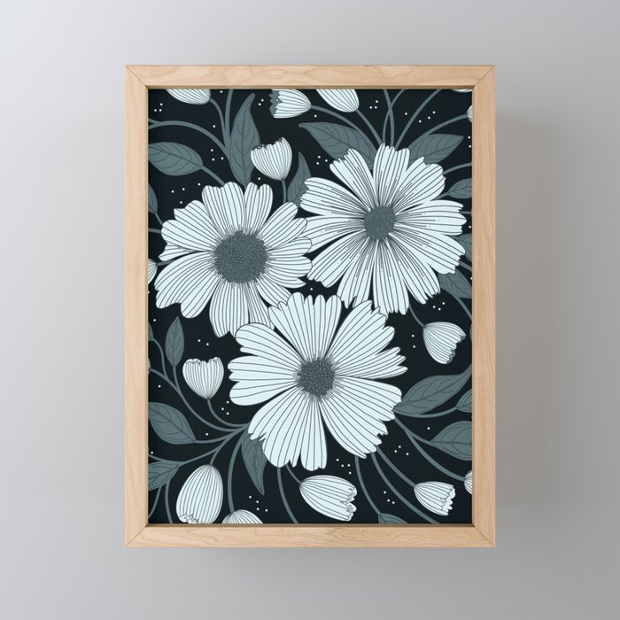 Spring Botanicals in black, white, and grey Framed Mini Art Print