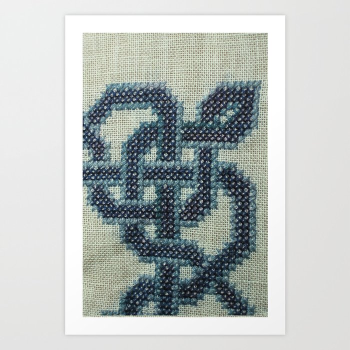 Celtic Knot Cross Stitch in Blue Art Print