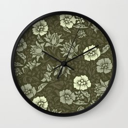 Arts and Crafts Inspired Floral Pattern Green Wall Clock