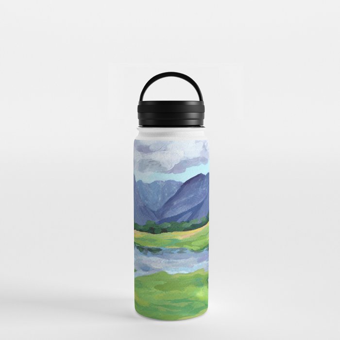 Mountain Lake in the Spring Art Print Water Bottle