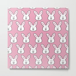 Pastel Pink Cute Easter Bunny Illustration Pattern Metal Print