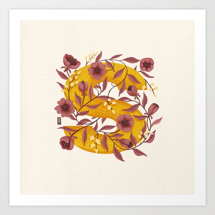 The Letter S with Florals Art Print