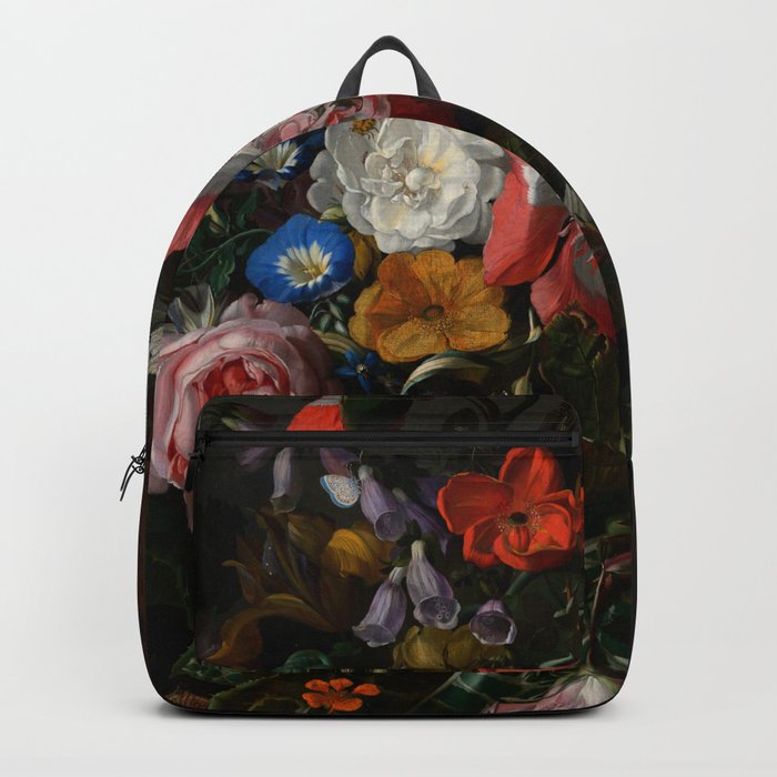 Rachel Ruysch "Roses, Convolvulus, Poppies, and Other Flowers in an Urn on a Stone Ledge" Backpack