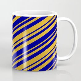 [ Thumbnail: Goldenrod & Dark Blue Colored Lined/Striped Pattern Coffee Mug ]