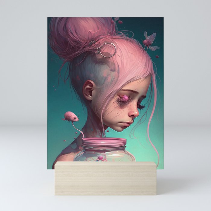 Girl with pink hair  Mini Art Print