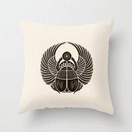 Scarab Amulet Ancient Egypt | Fine Art pencil drawing | Black White Sand Beige insect Throw Pillow