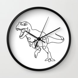 Raging T-Rex Dinosaur Line Art Drawing, Hungry Tyrannosaurus Rex Single Line Illustration Wall Clock