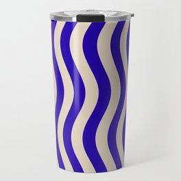 Wobbly Pop Stripes Pattern in Cobalt Blue and Beige Travel Mug
