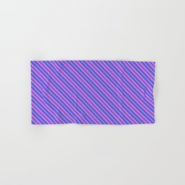 [ Thumbnail: Orchid and Royal Blue Colored Lined Pattern Hand & Bath Towel ]