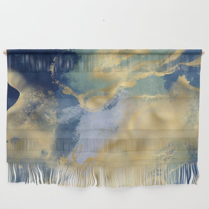 Blue and Gold Textured Abstract Marble Art Print Wall Hanging