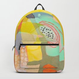 Birdbrain Backpack | Mixedmedia, Yellow, Red, Watercolor, Purple, Painting, Ink, Polkadots, Circles, Bird 