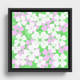 70’s Desert Flowers Pink on Green Framed Canvas