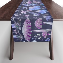 Magical mushrooms forest at night Table Runner