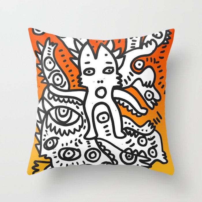 Street Art Graffiti Monsters with Friends in the sunset Throw Pillow
