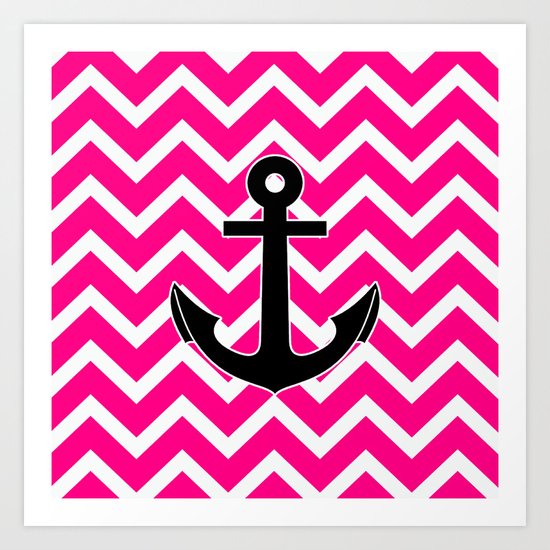 Magenta Zigzag Pattern Chevron Anchor Art Print
