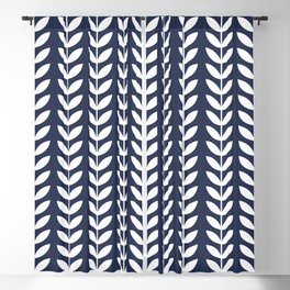 Navy Blue and White Scandinavian leaves pattern Blackout Curtain