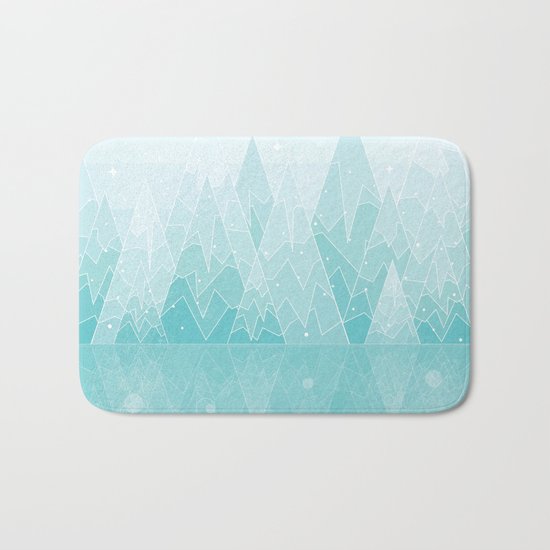 Geometric Lake Mountain IV - Winter Bath Mat