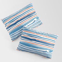 Modern Abstract Ocean Wave Stripes in Classic Blues and Orange Pillow Sham