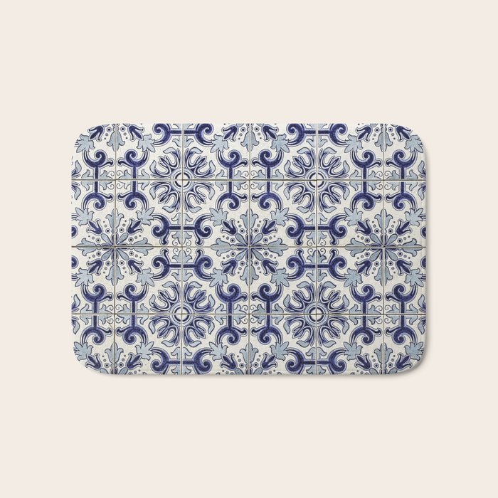 Portuguese tiles pattern blue Bath Mat by El buen limon Society6