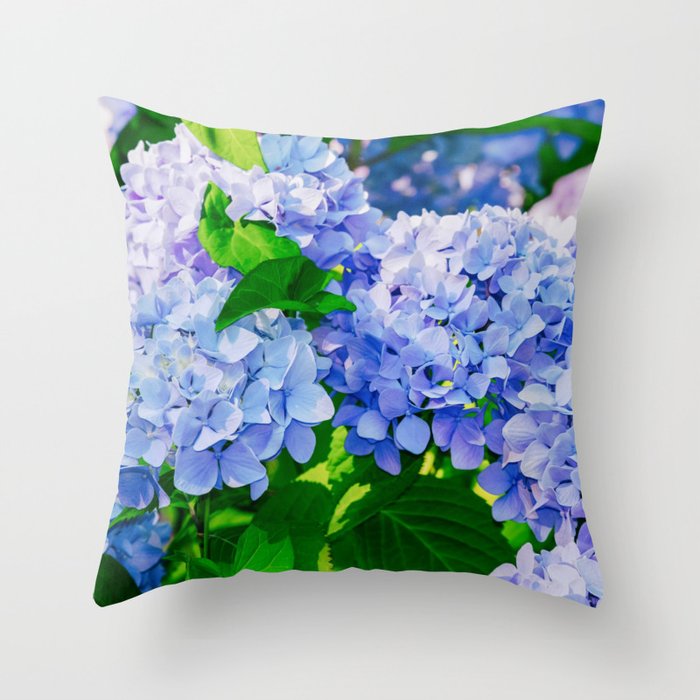Purple blue hydrangea flowers Throw Pillow